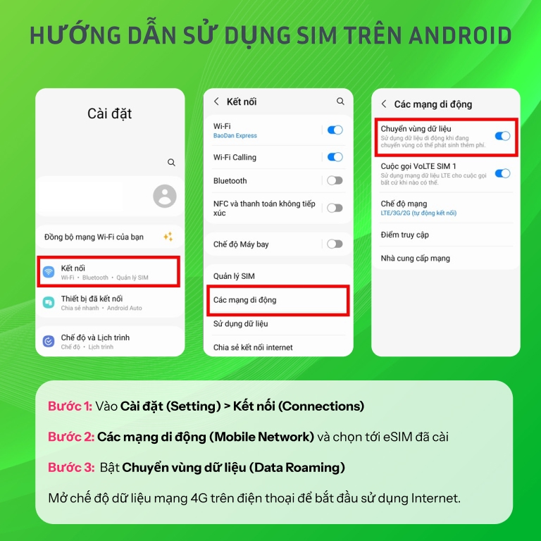chuyển vùng dữl liệu trên android